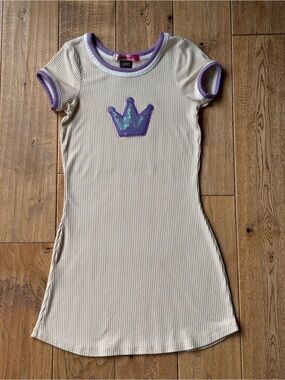 Paper Doll Purple Crown Ribbed Short Sleeve Mini Dress size 7/8